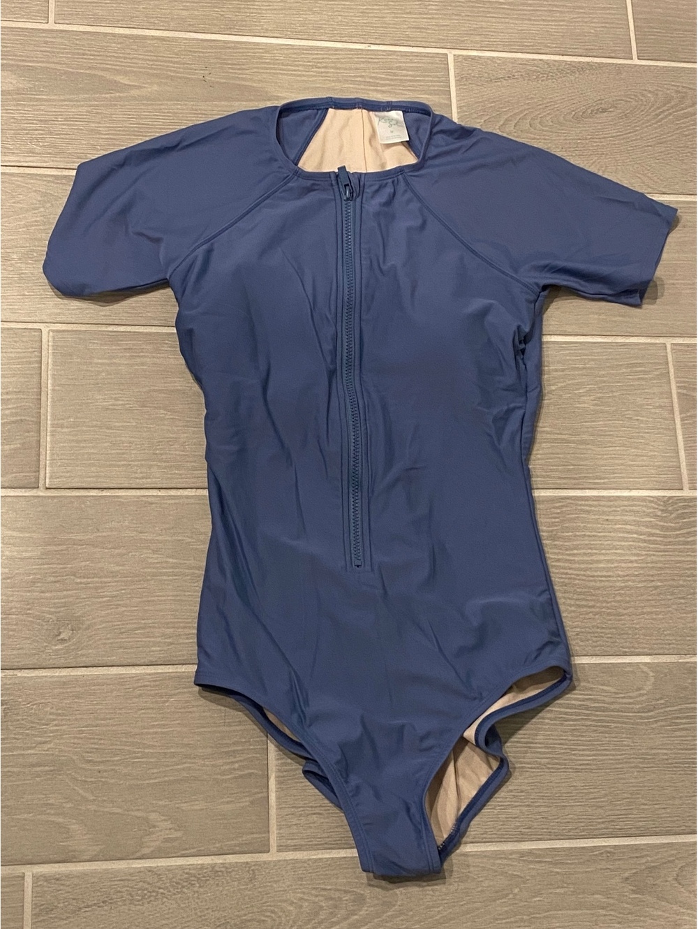 Kegel Navy Blue Short Sleeve Zip Front Swimsuit Medium
